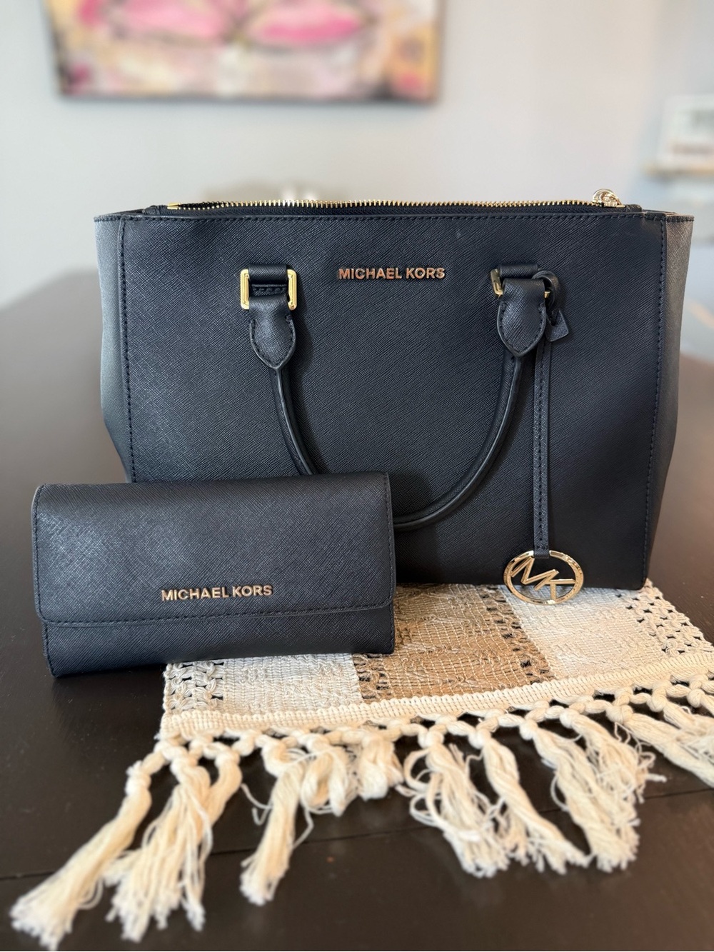 Michael Kors Black Saffiano Leather Tote with Matching Wallet